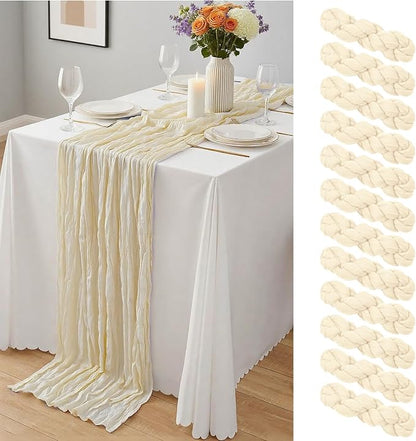 12 Pack Ivory Cheesecloth Table Runner 10Ft, Gauze Table Runners 21.5 x 120 inch by Yemosa