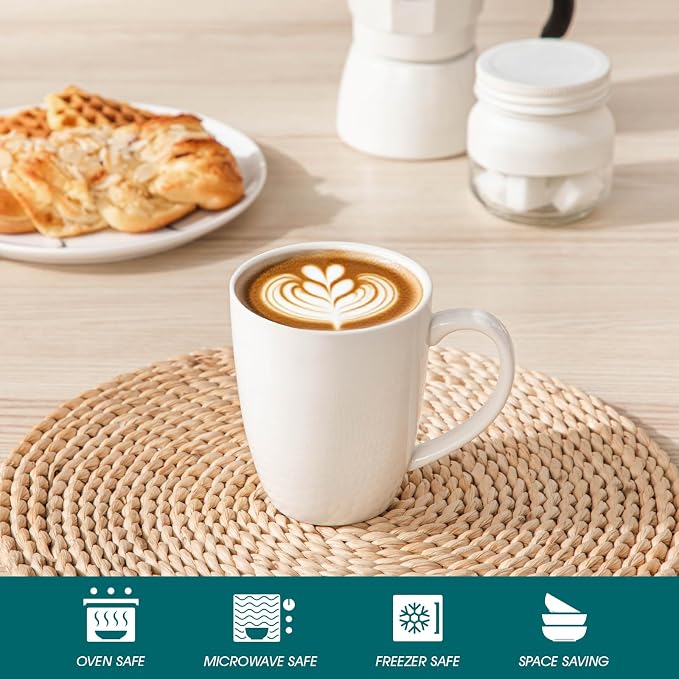 vancasso White Ceramic Coffee Mug Set of 6, 12 Oz Tea Cups - Image 4