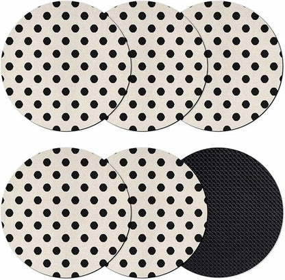 Wave Point Black Coasters Set of 6, Modern Minimalist Geometric on Linen Soft by PIEPLE