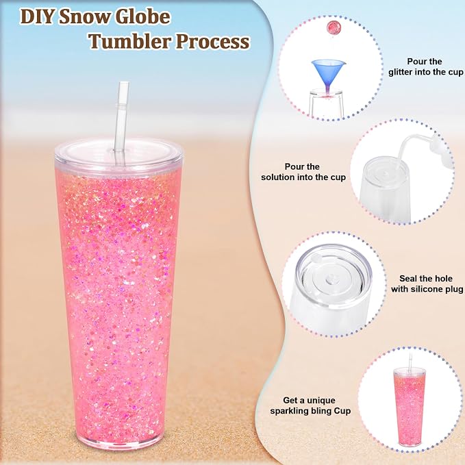 6 Pack 24Oz Snow Globe Tumblers, Double Wall Acrylic Snowglobe Cup - Image 3
