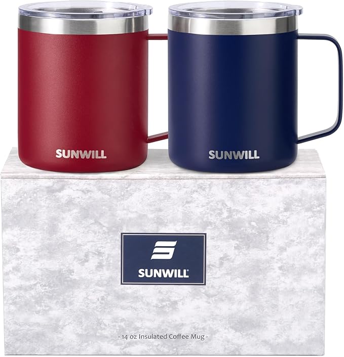SUNWILL Travel Coffee Mug Set of 2, Insulated Tumbler by SUNWILL