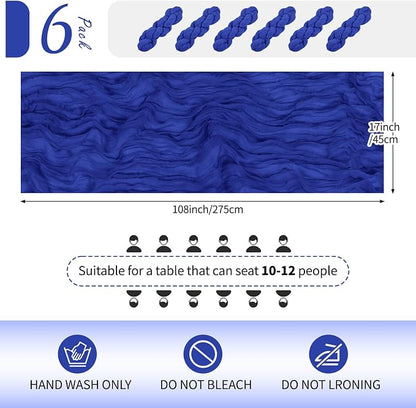 6 Pack Royal Blue Cheesecloth Table Runner 17x108 Inch Semi Sheer Boho Gauze - Image 2