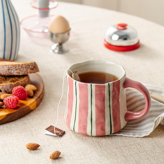 Stripe Ceramic Coffee Mugs, 12oz Vibrant Striped Red Design Cute Mugs, - Image 3
