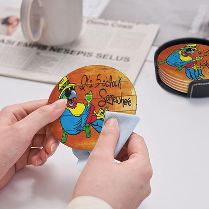 It's 5 O'Clock Somewhere Coasters Set of 6 Pu Leather Drinks Coaster - Image 7