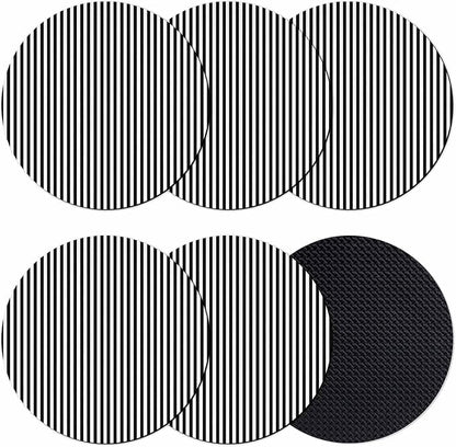 Black White Stripe Coasters Set of 6, Modern Minimalist Geometric Striped Soft by PIEPLE