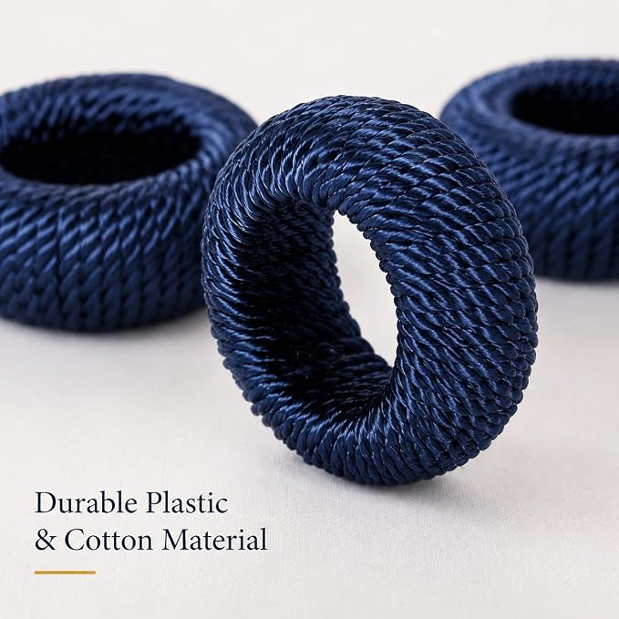 Blue Napkin Rings Set of 12, Rustic Boho Rayon | Rayon over plastic core - Image 7