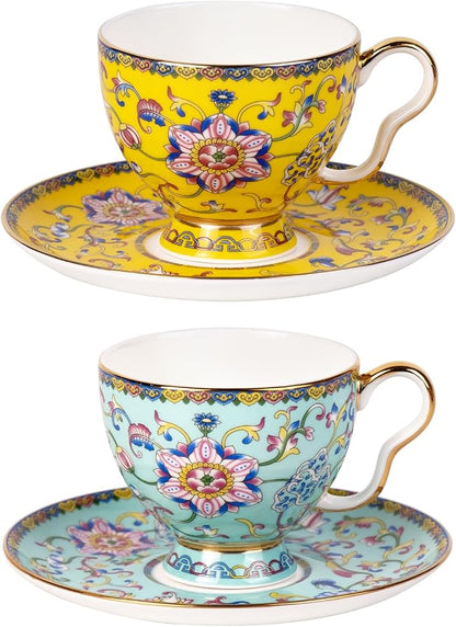 KAMMAK Tea Cup and Saucer, Ceramic Coffee Cups, 7.4 oz, Afternoon Tea and by KAMMAK