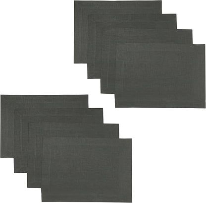 D'Moksha Homes Linen Charcoal Grey Placemats Set of 8-100% Pure Linen Placemats 14 x 19 Inch for Spring, Easter - Handcrafted and Machine Washable