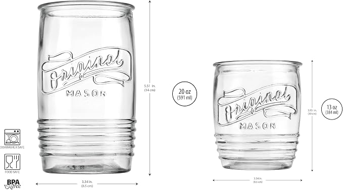 Glaver's Original Mason Set of 8 Drinking Glasses 4-20 Oz Highball Glasses - Image 4