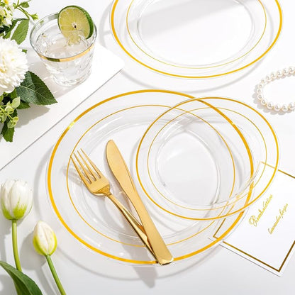bUCLA 600PCS Clear Plates with Gold Trim - Image 7