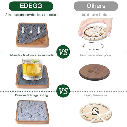 5 Pack Coasters for Drinks Absorbent, EDEGG Square Wood Coasters - Image 3