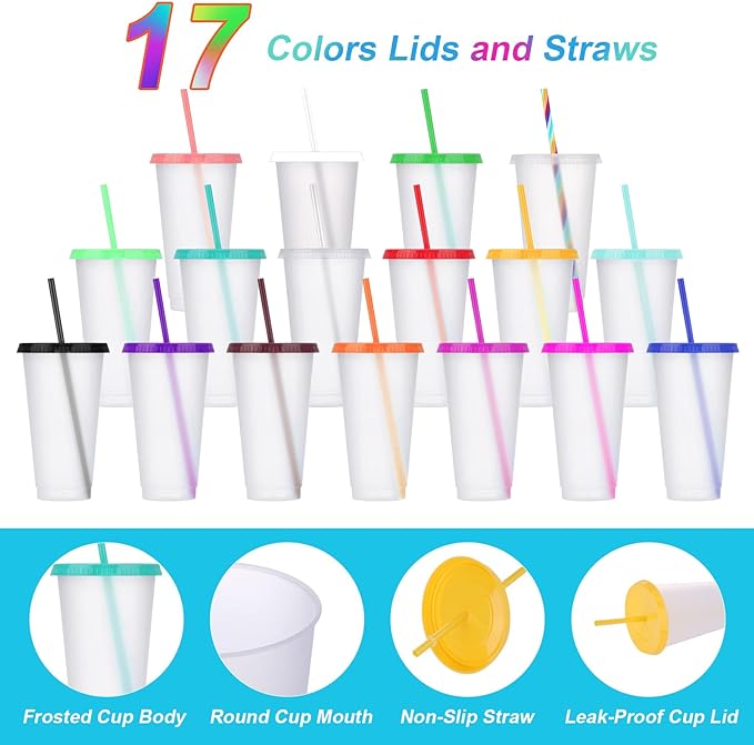 24 Pack Plastic Tumblers with Lids and Straw, Reusable Cups with Lids and - Image 2