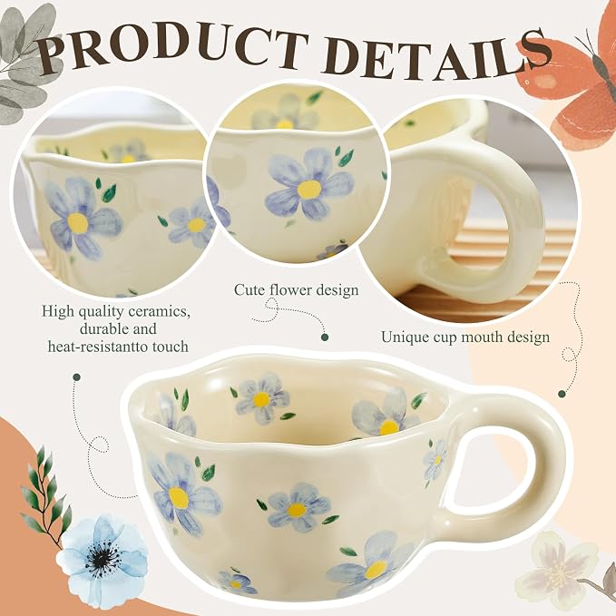 Vesici 4 Pack Ceramic Flower Coffee Mug - Image 4