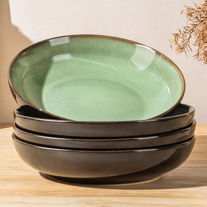 LERATIO 9.0" Ceramic Pasta Bowls Set of 4, 38oz Large Stoneware Bowls Set | by LeRatio