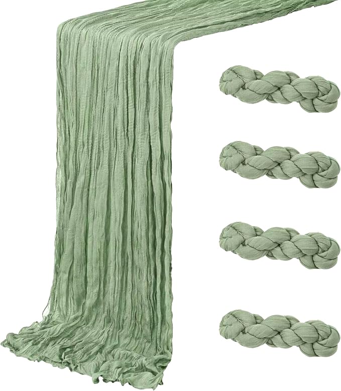 4 Pack Sage Green Cheesecloth Table Runner 20 x 120 inch Gauze Table Runners 10 by ACSUIT