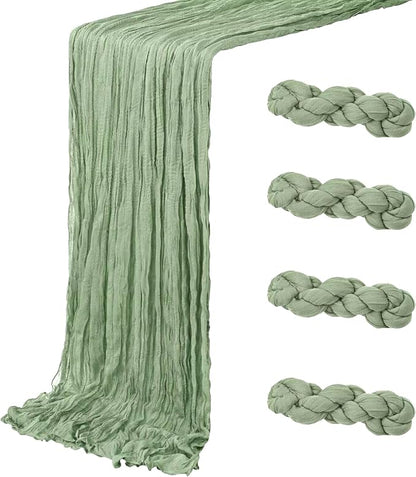 4 Pack Sage Green Cheesecloth Table Runner 20 x 120 inch Gauze Table Runners 10 by ACSUIT