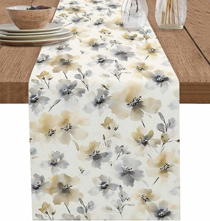 Watercolor Flower Short Table Runners 36 Inches, Cotton Linen Fabric Table by Edwiinsa
