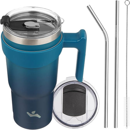 Konokyo 20 oz Tumbler with Handle and Straw, Insulated Travel Mug | Indigo by Konokyo