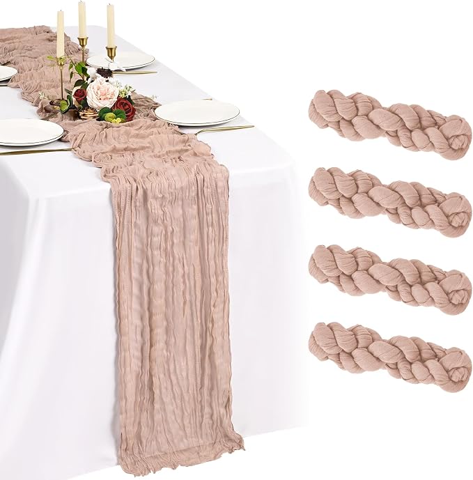 4 Pack Cheesecloth Table Runner 10FT Dusty Pink Table Runner Boho Gauze Cheese by Showgeous