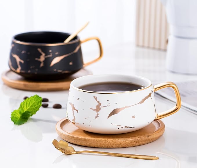 Jusalpha 2 Pack Golden Hand Print Black and White Teacup Coffee Cup - Image 3