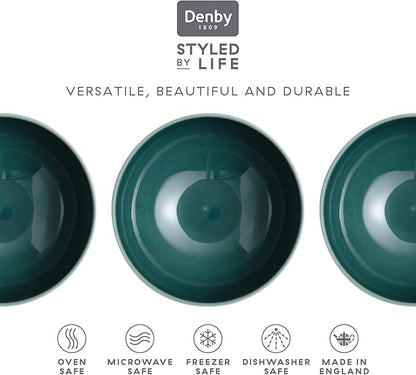 Denby - Carved Green Cereal Bowls Set of 4-6.75 Inch - Dishwasher Microwave Oven Safe - Uniquely Textured Porcelain Cereal Bowls - Scratch Chip Resistant
