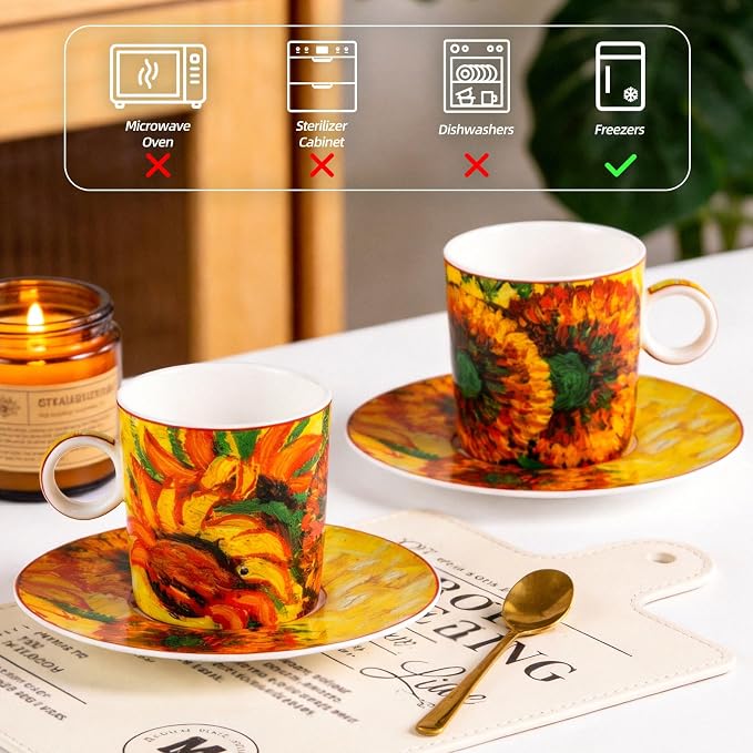 KAMMAK Tea Cups and Saucers Set of 2, Porcelain Coffee Cups, JBE006 | Stackable - Image 6