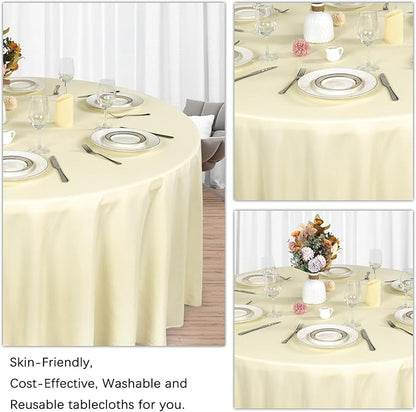 8 Pack Beige Round Tablecloth 120 Inch Beige Table Cloth Stain and Wrinkle Resistant Round Beige Tablecloths Reusable and Washable Polyester Fabric Table Covers for Buffet Wedding Party and Banquet