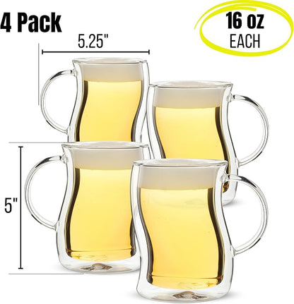 BTaT- Double-Walled Beer Mugs, 16 oz, 4 Pack, Double-Walled Glass - Image 2