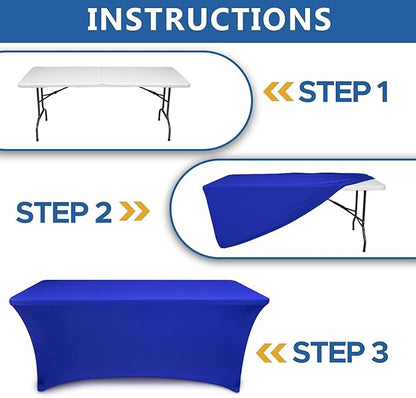Spandex Table Cloths for 8 Foot Rectangle Tables-6 Pack Fitted Stretch Royal Blue Table Covers-Folding Tablecloths for Party, Vendor Booth Display, Banquet Buffet Event, Craft Trade Show