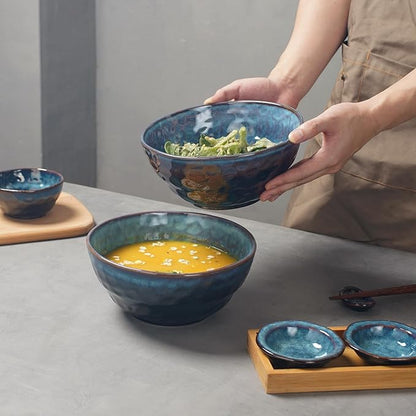 60 oz Large Ceramic Soup Bowl,8.2 Inch Stoneware Serving Bowl for Salad,Pasta,Fruit,Popcorn,Kitchen Bowls Set of 2,Starry Blue