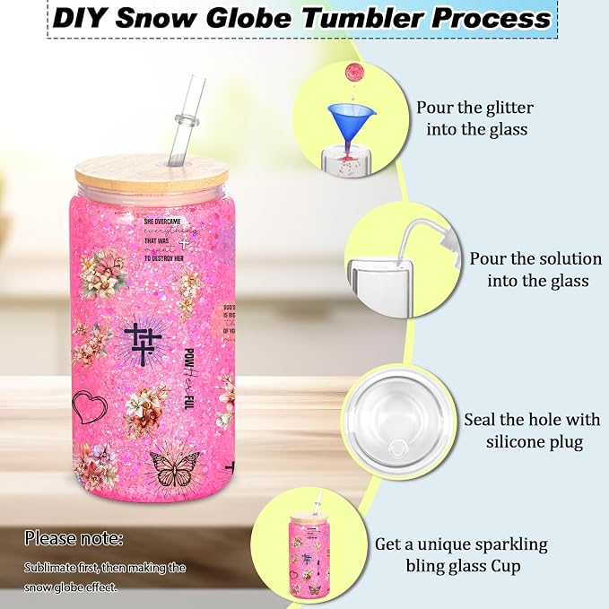 6 Pack 16 Oz Sublimation Snow Globe Tumbler, Snow Globe Cups - Image 3