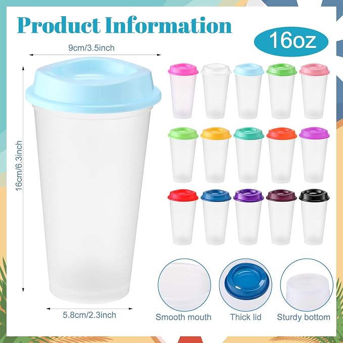Honeydak 45 Pack 16 oz Reusable Coffee Cups - Image 3
