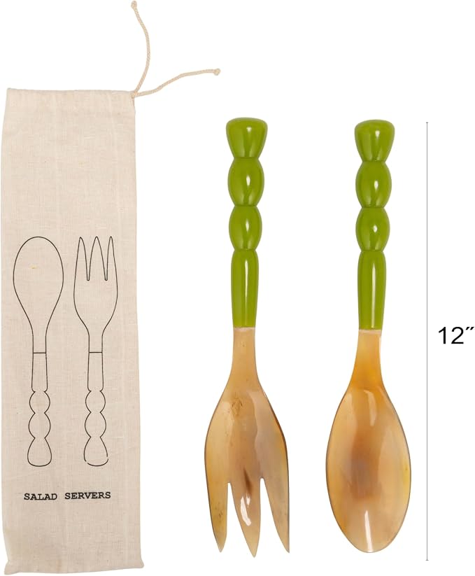 Creative Co-Op 2-pcs Natural Horn Salad Server Set - Image 2
