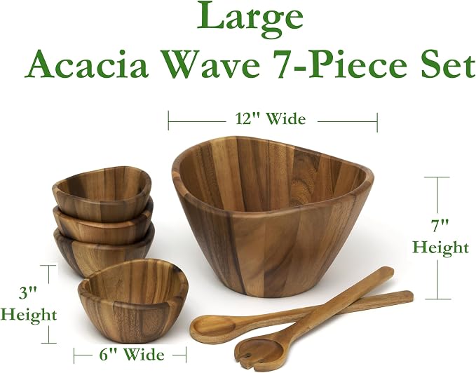 Lipper International 1174-7 Acacia Wave Bowl Set - Image 2