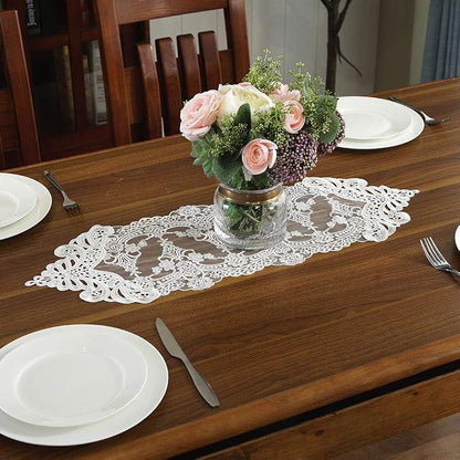 ARTABLE White Small Lace Table Runner Macrame Dresser Scarf 10 x 36 Inch | - Image 2