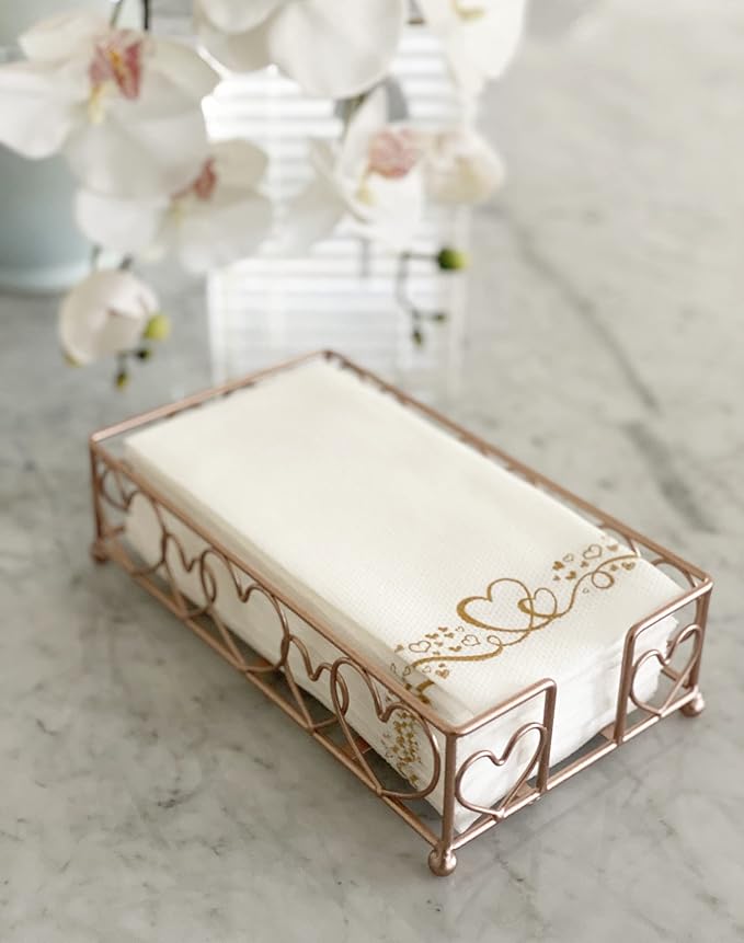 Rose Gold Loving Heart Elegant Sturdy Guest Napkin Holder | Disposable Paper by ChezJuJu