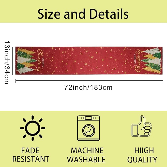 Christmas Table Runner Linen Red Snowflake Winter Table Runners - Image 5