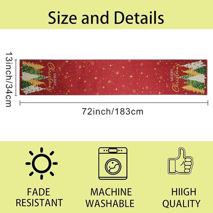 Christmas Table Runner Linen Red Snowflake Winter Table Runners - Image 5