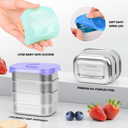 4×8oz Small Stainless Steel Snack Containers - Image 2