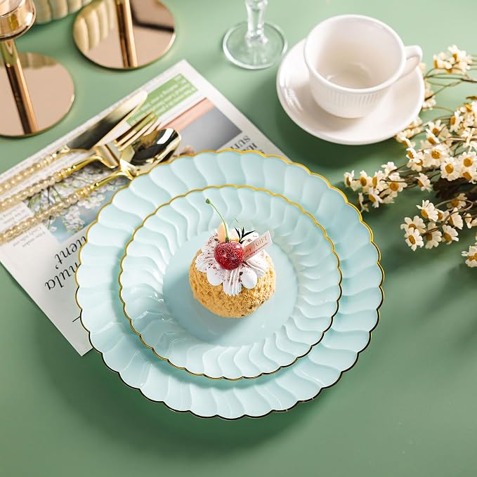 Lullaby 60PCS Sage Green Scalloped Plastic Plates - Image 6