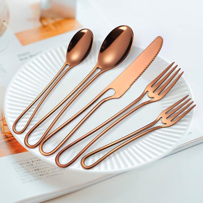 Flatware Set 4 Copper/Rose Gold Silverware Hollow Out Handles 20 Piece - Image 7
