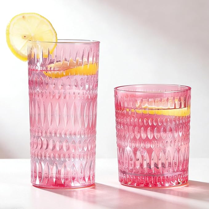 Loivttvv Glassware Drinking Glasses Set of 8, 14 oz Highball Glasses & 10 oz by Loivttvv
