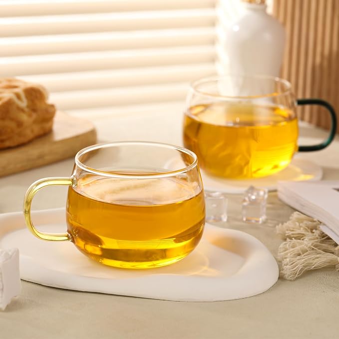 Glass Tea Cups Set of 4, Dishwasher & Microwave Safe Large Coffee Mugs - Image 8