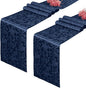 2 Pack Navy Blue Satin Table Runner 12 x 108 Inch | Bright Smooth Damask by Eychei