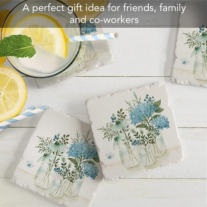 Thirstystone Mason Jar Florals 4 Pack Absorbent Tumbled Tile Stone Coasters | - Image 7