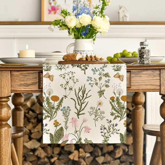 Artoid Mode Wildflowers Floral Spring Table Runner, Butterfly Seasonal Summer - Image 2