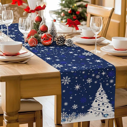 Navy Blue Christmas Tree Table Runner 90 Inches Long, Xmas Balls Snowflake - Image 9