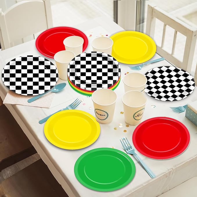 48Pcs Race Car Party Decorations Supplies Red Green Yellow Dinnerware - Image 4
