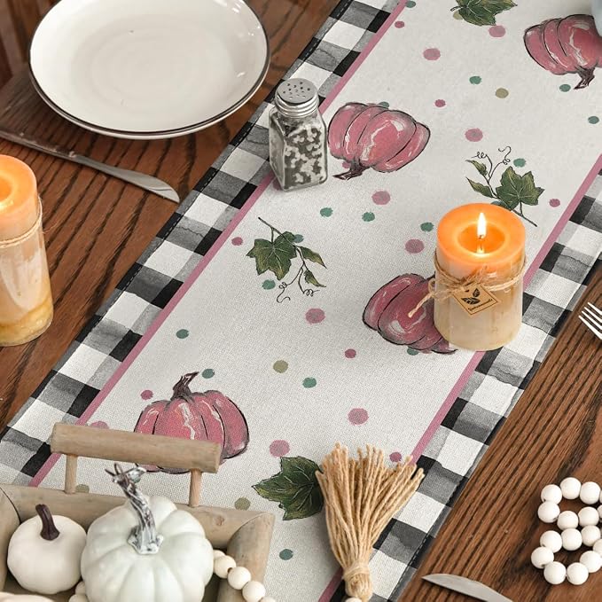 Artoid Mode 210 GSM Fall Table Runner 13x72 Inch Home Party Decor | Pink - Image 4