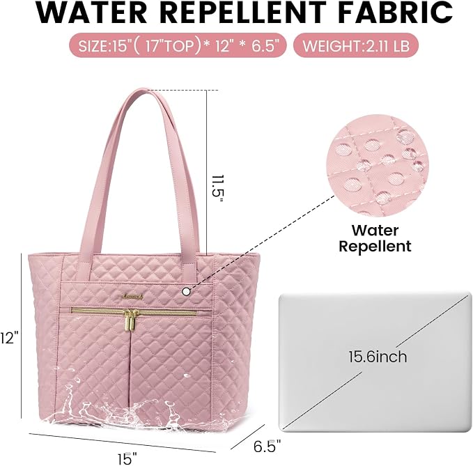 LOVEVOOK Laptop Bag for Women 15.6 inch, Diamond Quilted Work Womens Laptops - Image 4